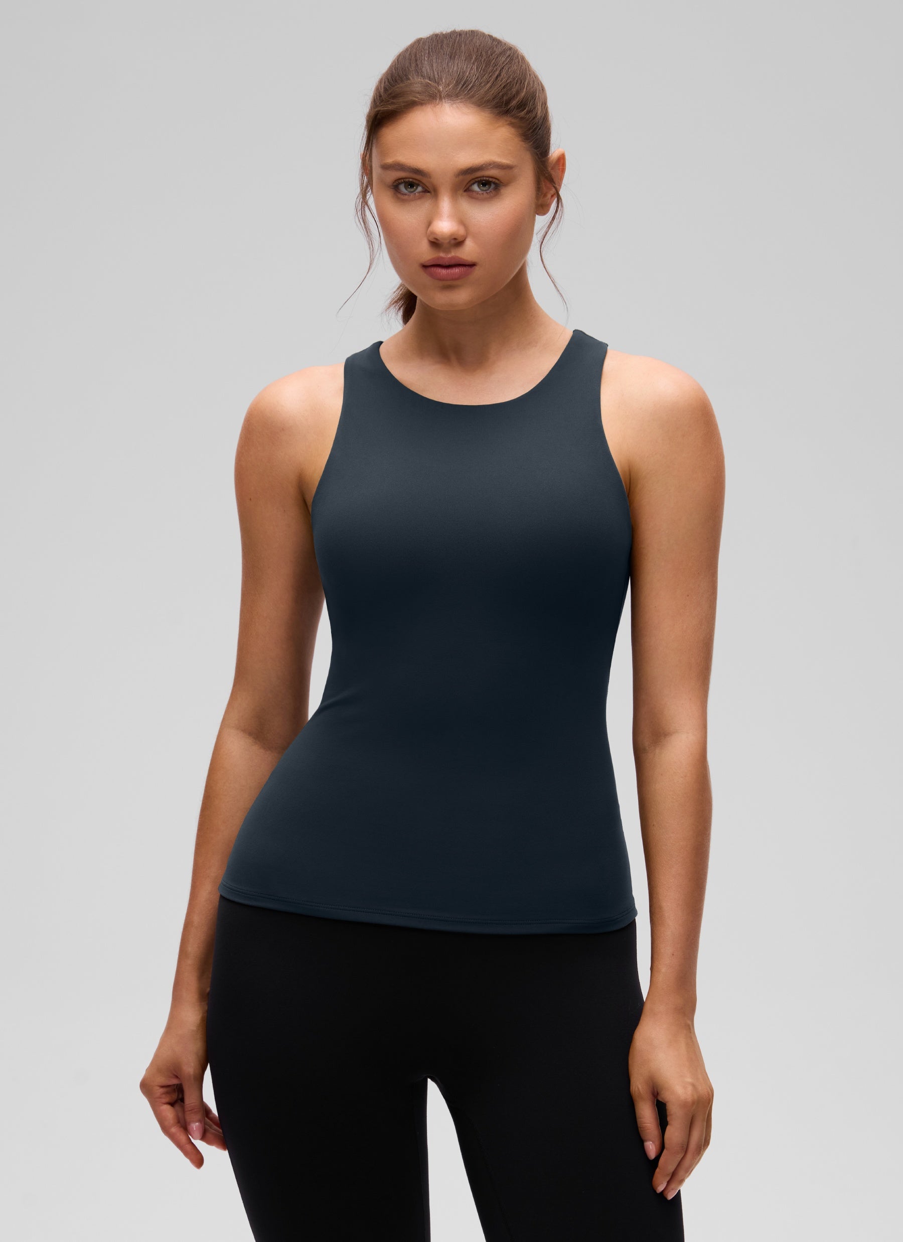 CRZ YOGA Damen Butterluxe Racerback Longline Gepolstert Tank Top Echte Marine