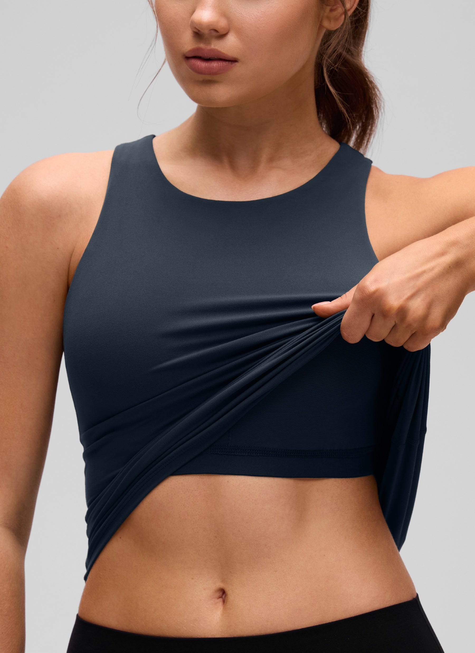 CRZ YOGA Damen Butterluxe Racerback Longline Gepolstert Tank Top Echte Marine