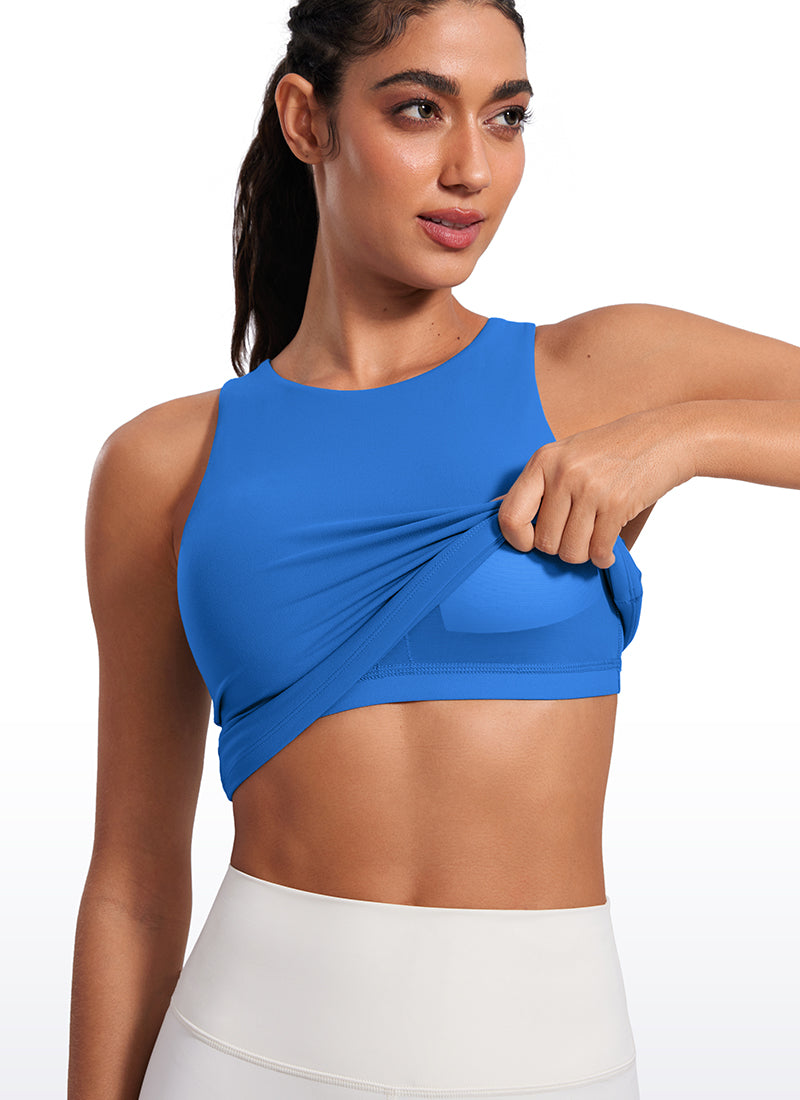 CRZ YOGA Damen Butterluxe Racerback Longline Gepolstert Tank Top Funkelndes Blau