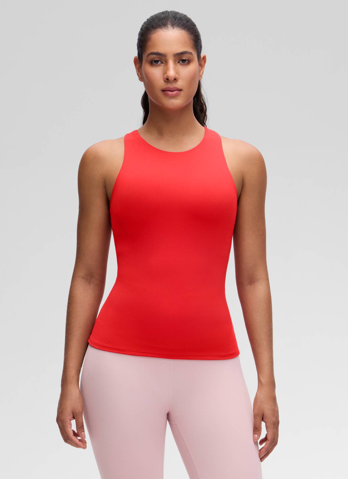 CRZ YOGA Damen Butterluxe Racerback Longline Gepolstert Tank Top Tiefrot