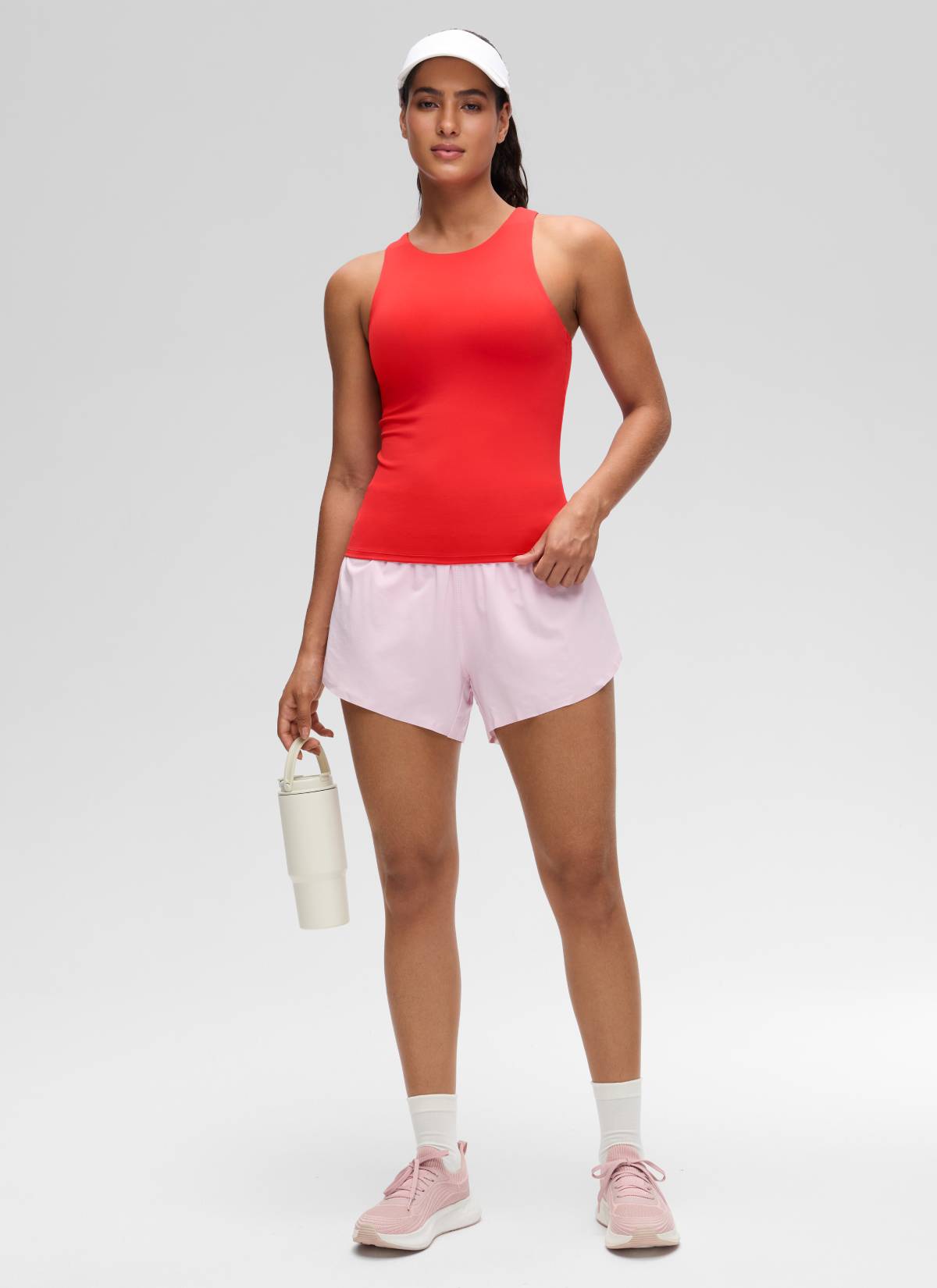 CRZ YOGA Damen Butterluxe Racerback Longline Gepolstert Tank Top Tiefrot