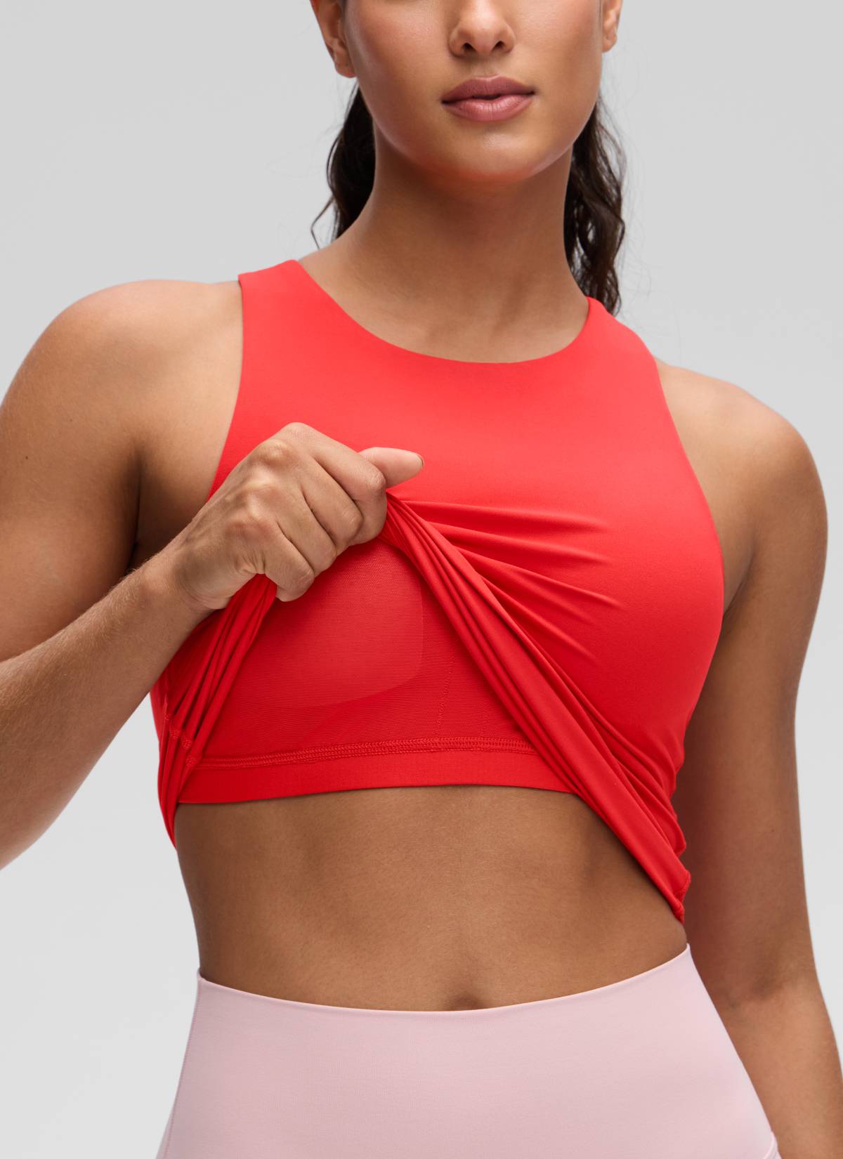 CRZ YOGA Damen Butterluxe Racerback Longline Gepolstert Tank Top Tiefrot