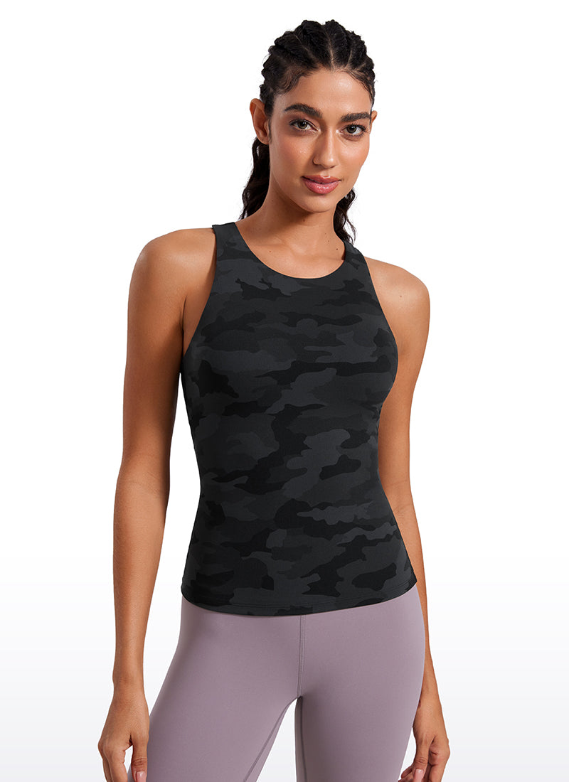 CRZ YOGA Damen Butterluxe Racerback Longline Gepolstert Tank Top Dunkelgraue Tarnung 2
