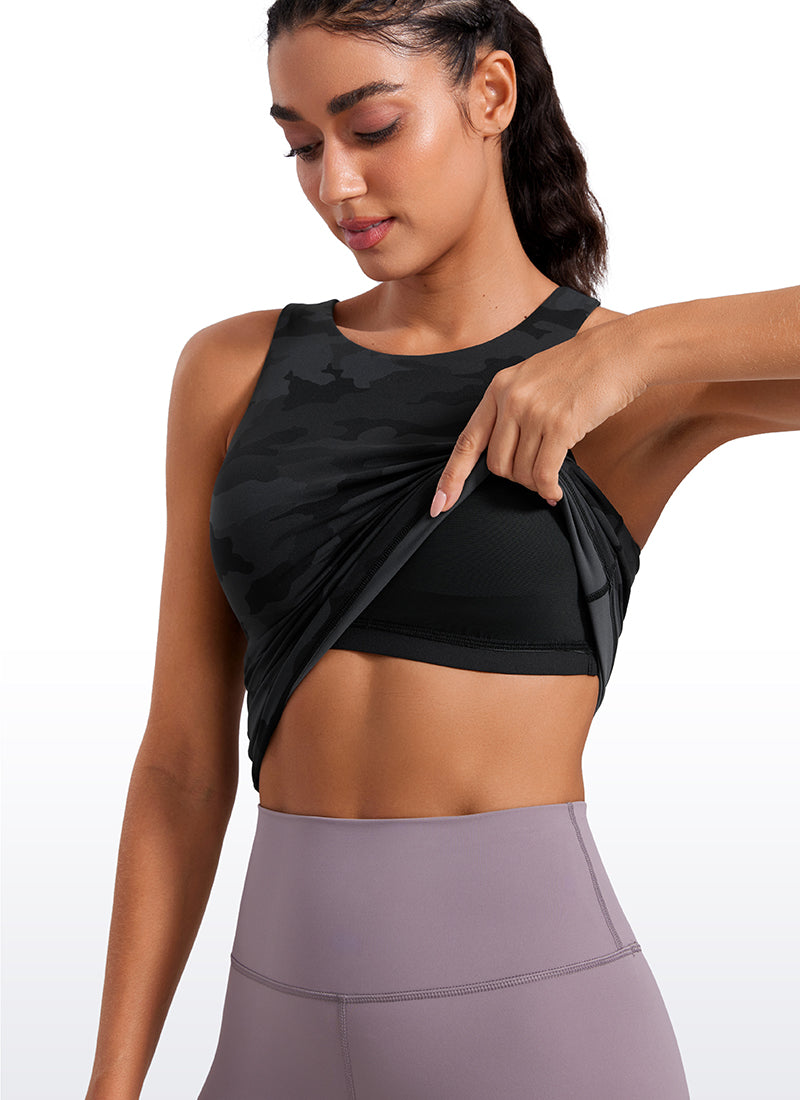 CRZ YOGA Damen Butterluxe Racerback Longline Gepolstert Tank Top Dunkelgraue Tarnung 2