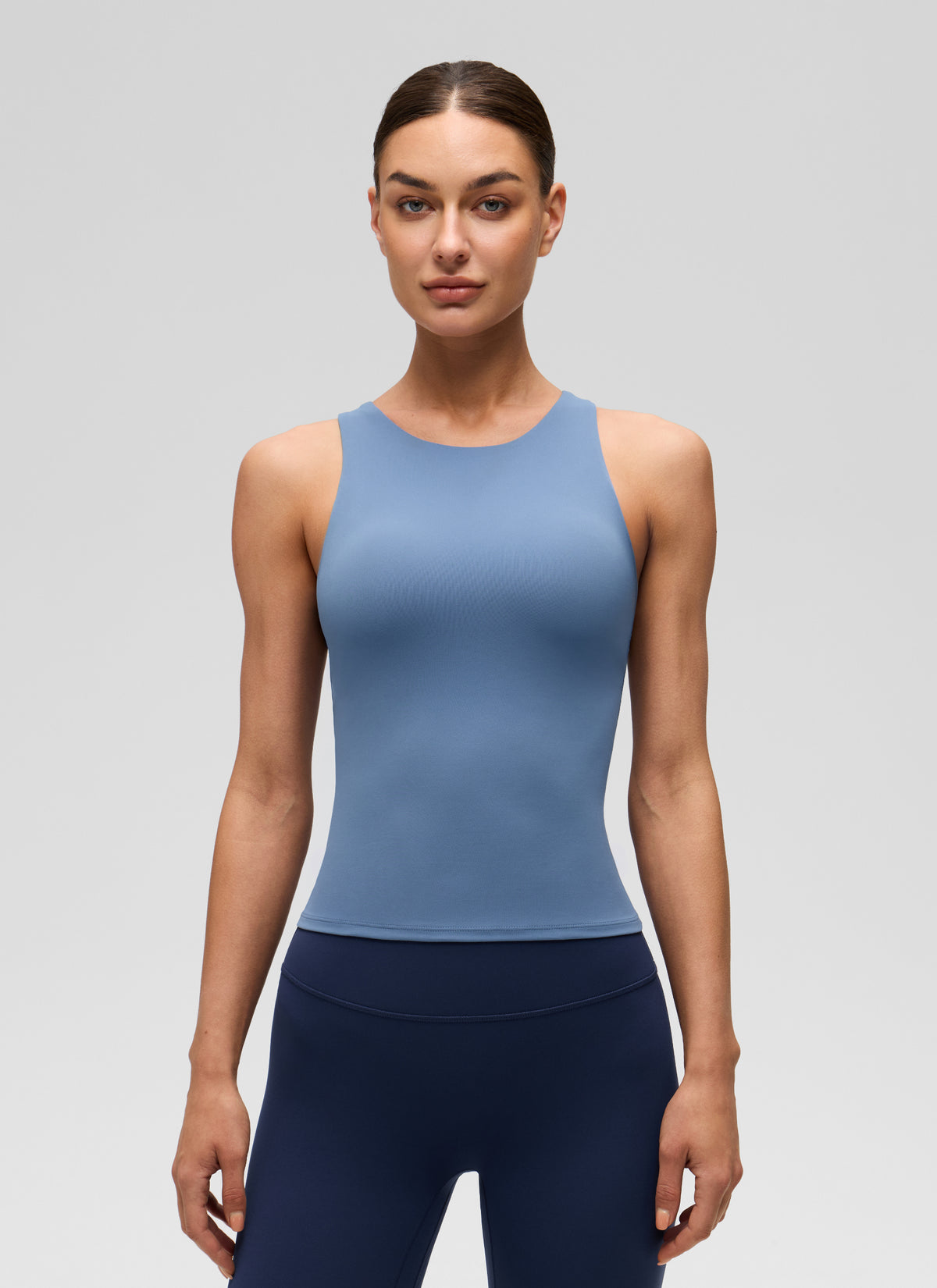 CRZ YOGA Damen Butterluxe Racerback Longline Gepolstert Tank Top Oase Blau