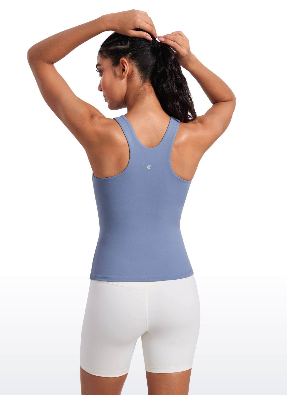 CRZ YOGA Damen Butterluxe Racerback Longline Gepolstert Tank Top Oase Blau