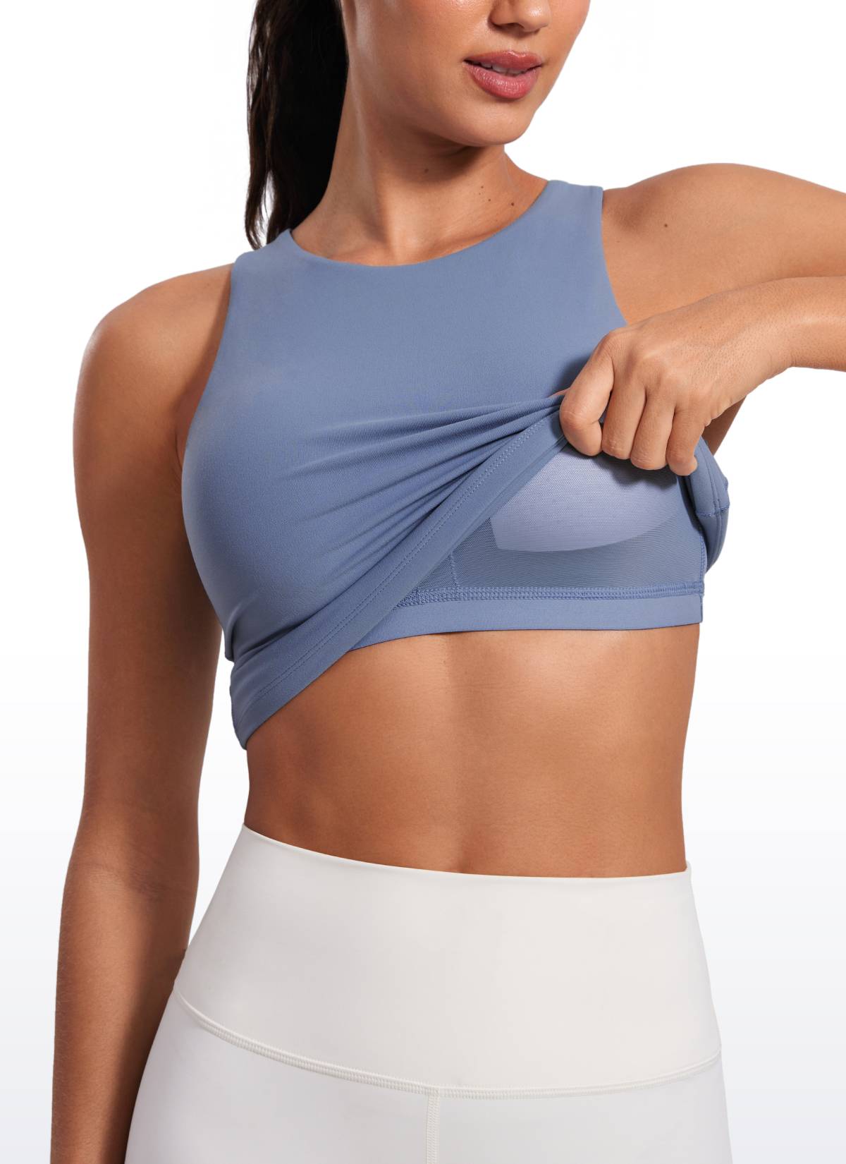 CRZ YOGA Damen Butterluxe Racerback Longline Gepolstert Tank Top Oase Blau