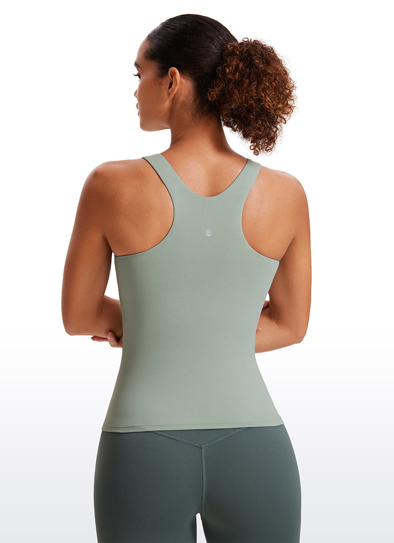 CRZ YOGA Damen Butterluxe Racerback Longline Gepolstert Tank Top Grüner Palmenhof