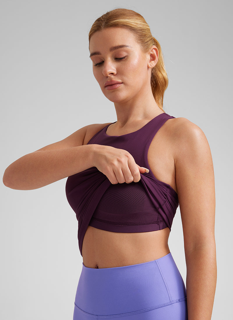 CRZ YOGA Damen Butterluxe Racerback Longline Gepolstert Tank Top Dunkellila