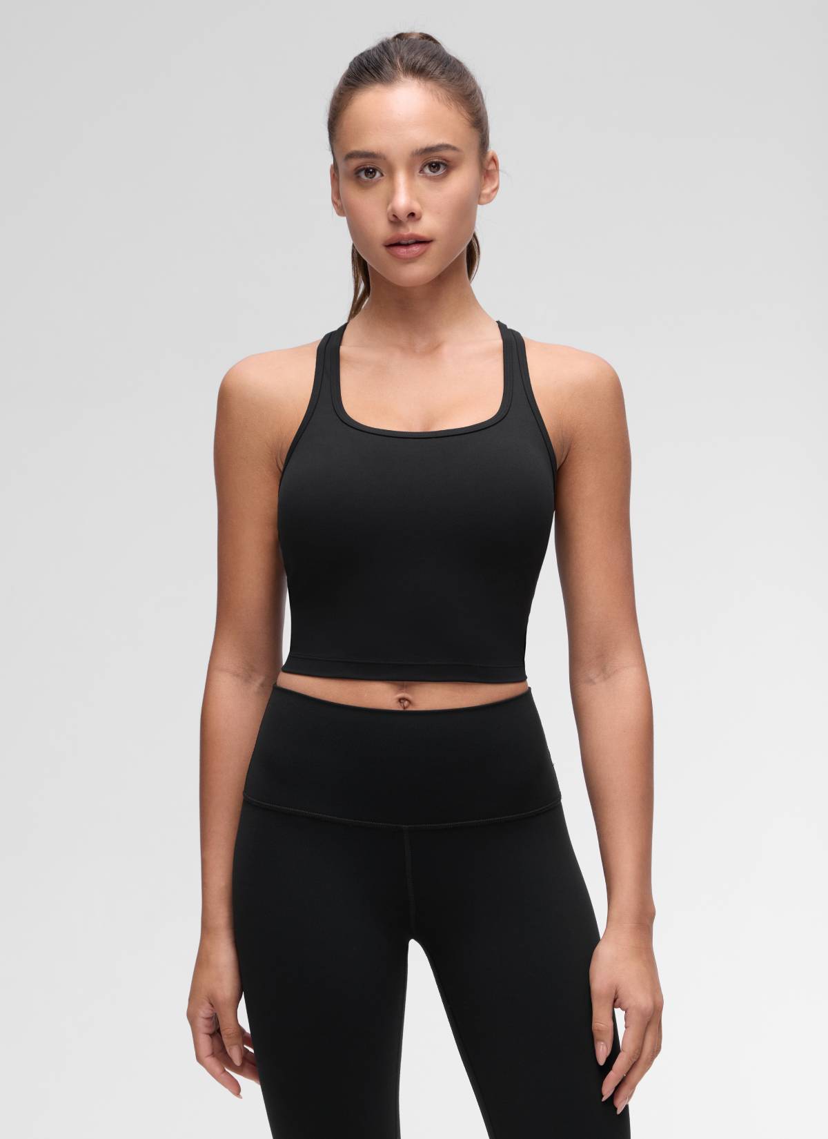 CRZ YOGA Damen Butterluxe Longline Racerback Tanktop Schwarz