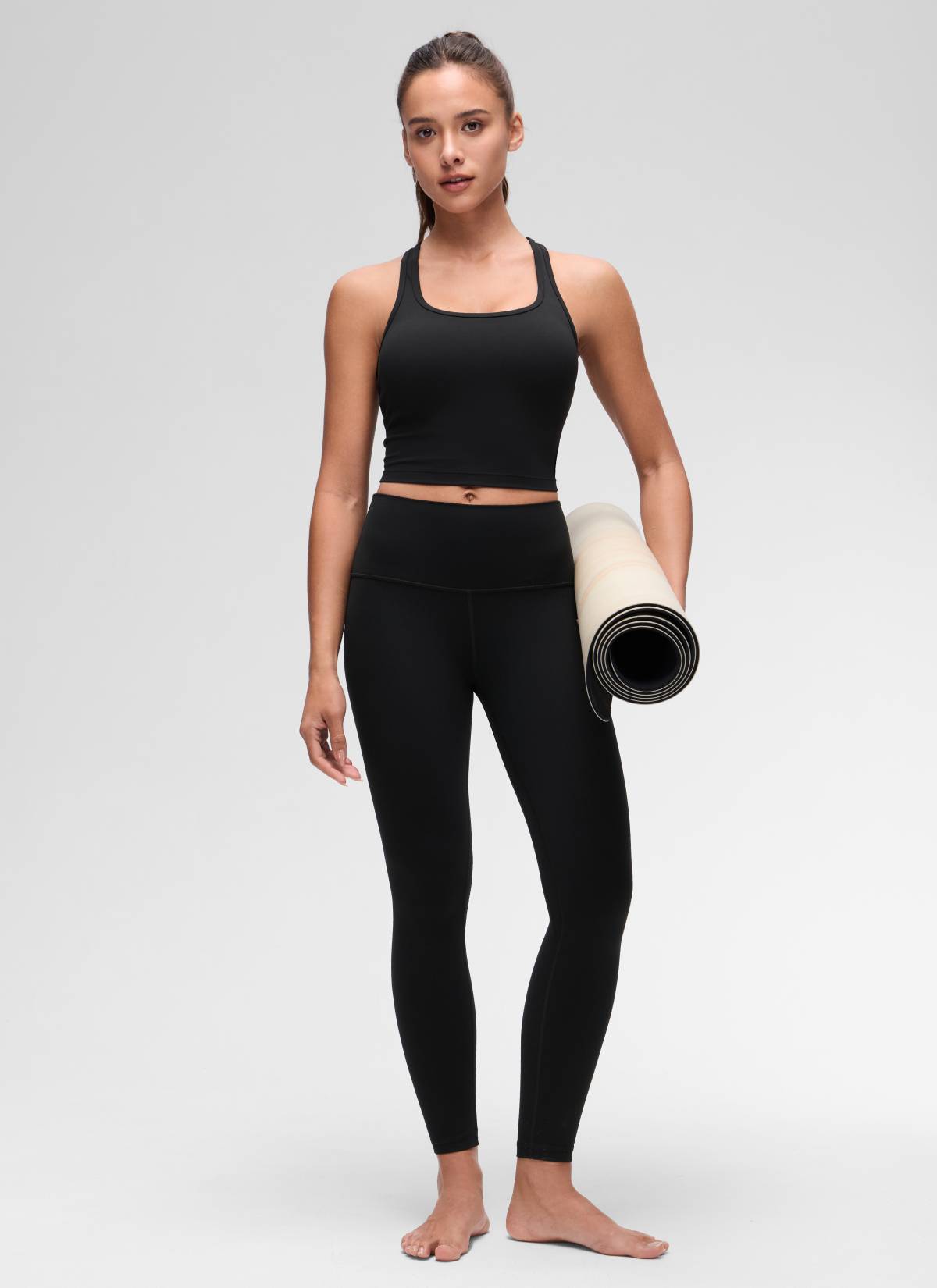 CRZ YOGA Damen Butterluxe Longline Racerback Tanktop Schwarz