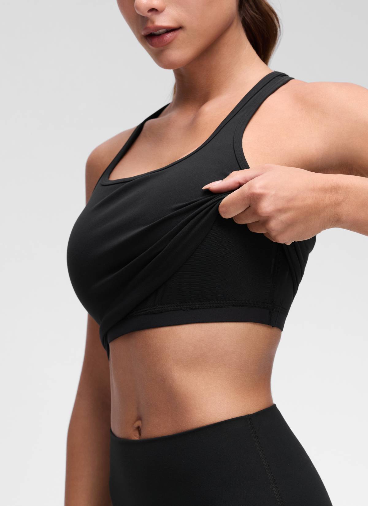 CRZ YOGA Damen Butterluxe Longline Racerback Tanktop Schwarz