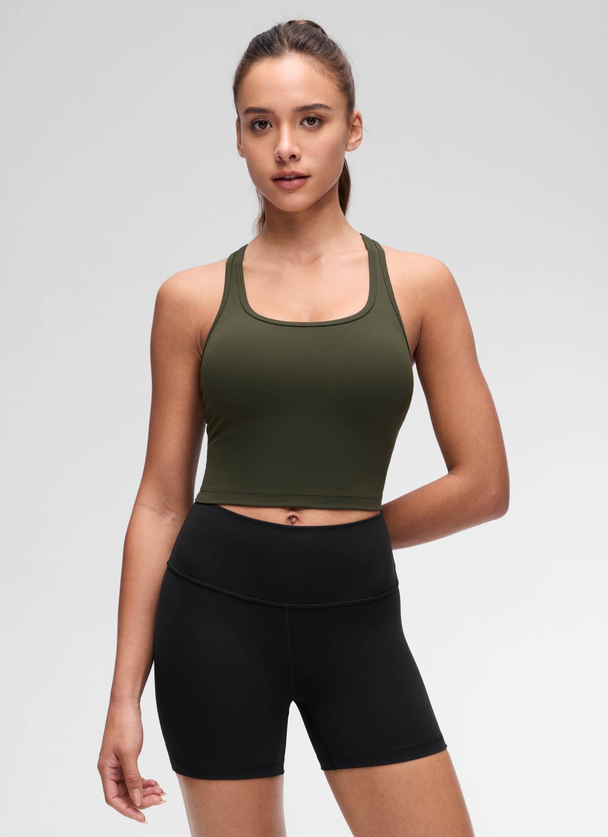 CRZ YOGA Damen Butterluxe Longline Racerback Tanktop Olivgrün
