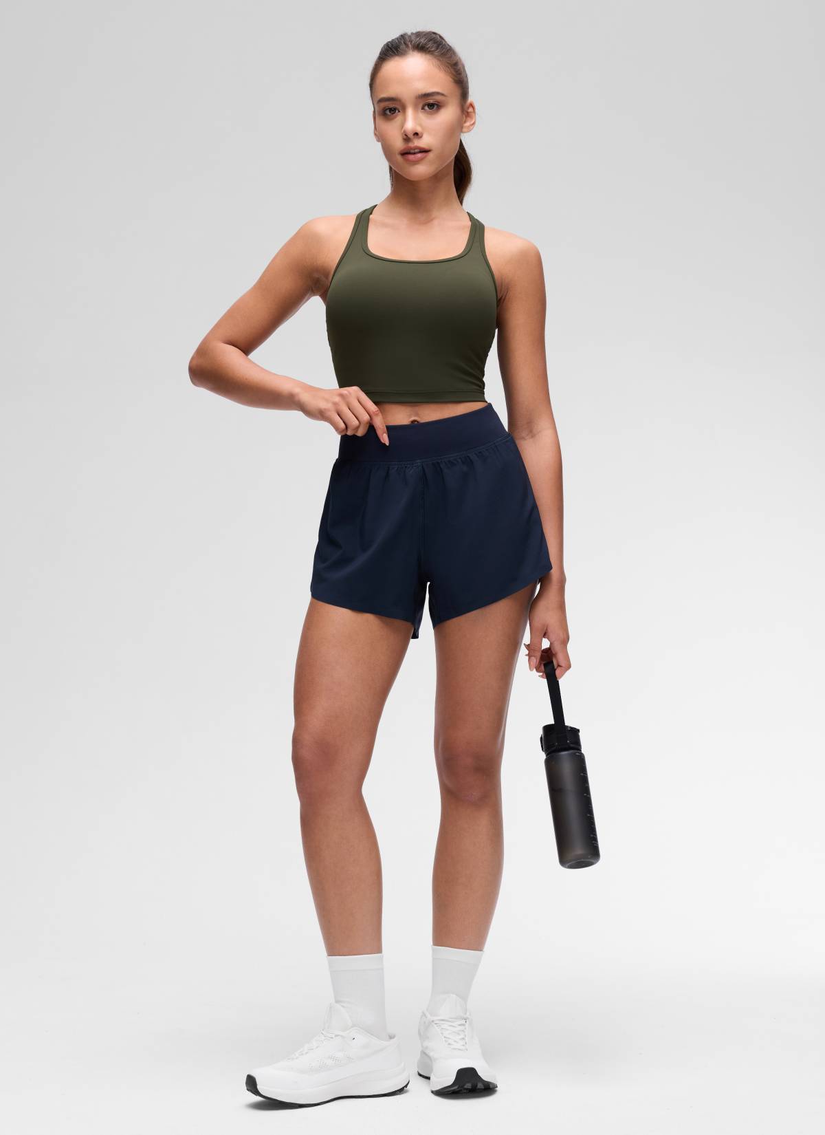CRZ YOGA Damen Butterluxe Longline Racerback Tanktop Olivgrün