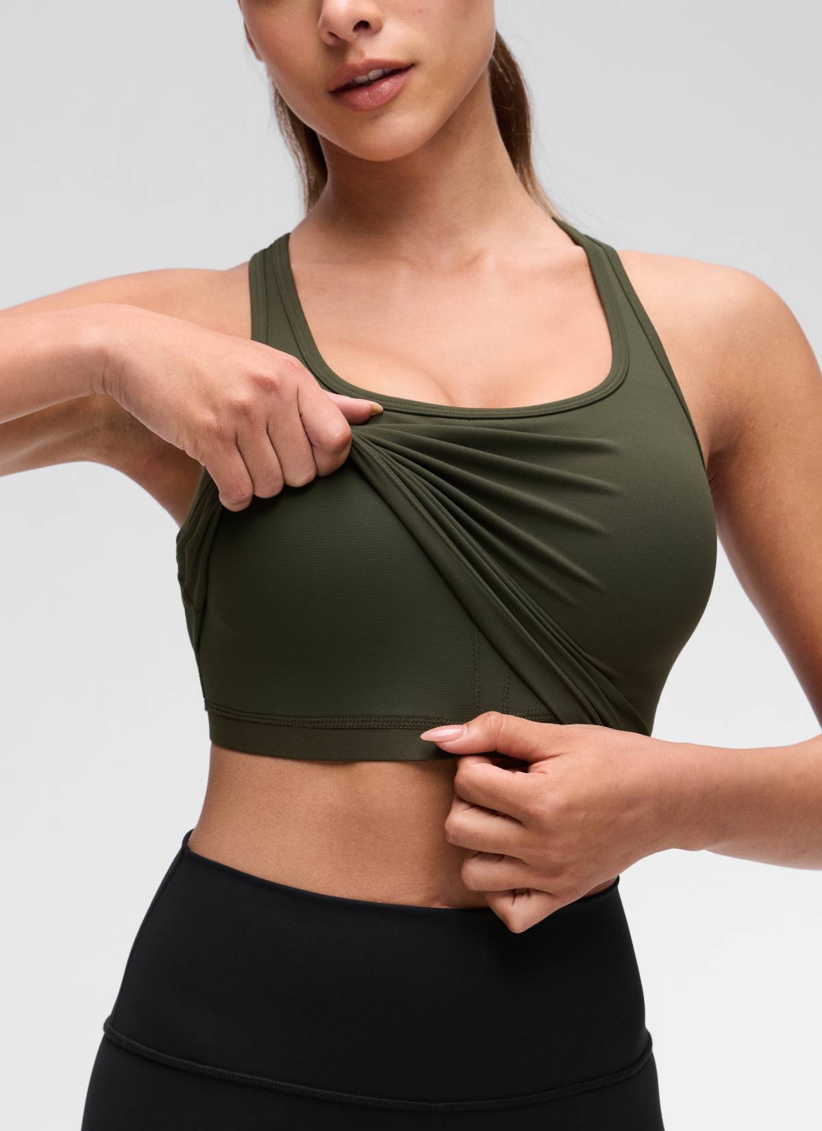 CRZ YOGA Damen Butterluxe Longline Racerback Tanktop Olivgrün