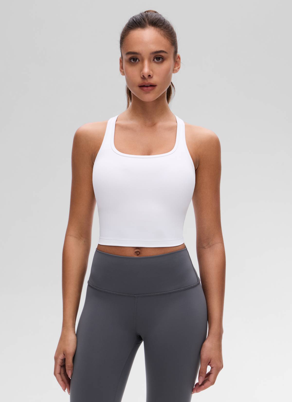CRZ YOGA Damen Butterluxe Longline Racerback Tanktop Weiss