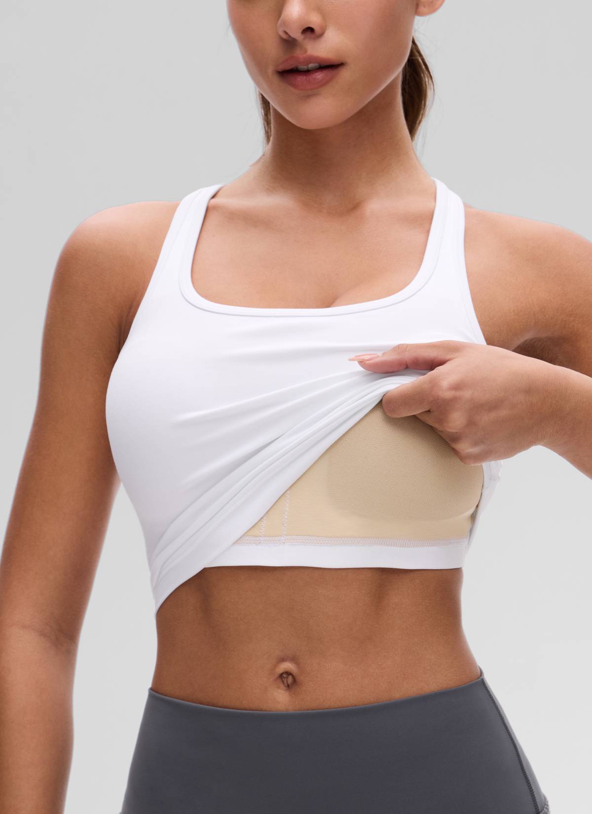CRZ YOGA Damen Butterluxe Longline Racerback Tanktop Weiss