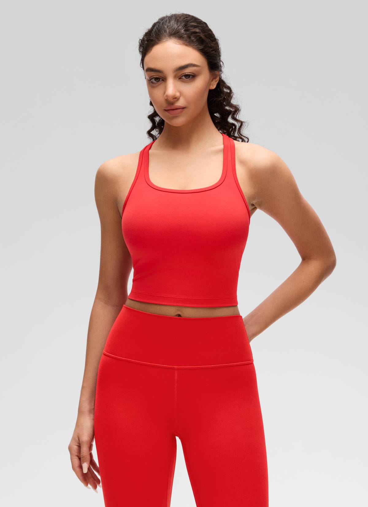 CRZ YOGA Damen Butterluxe Longline Racerback Tanktop Tiefrot
