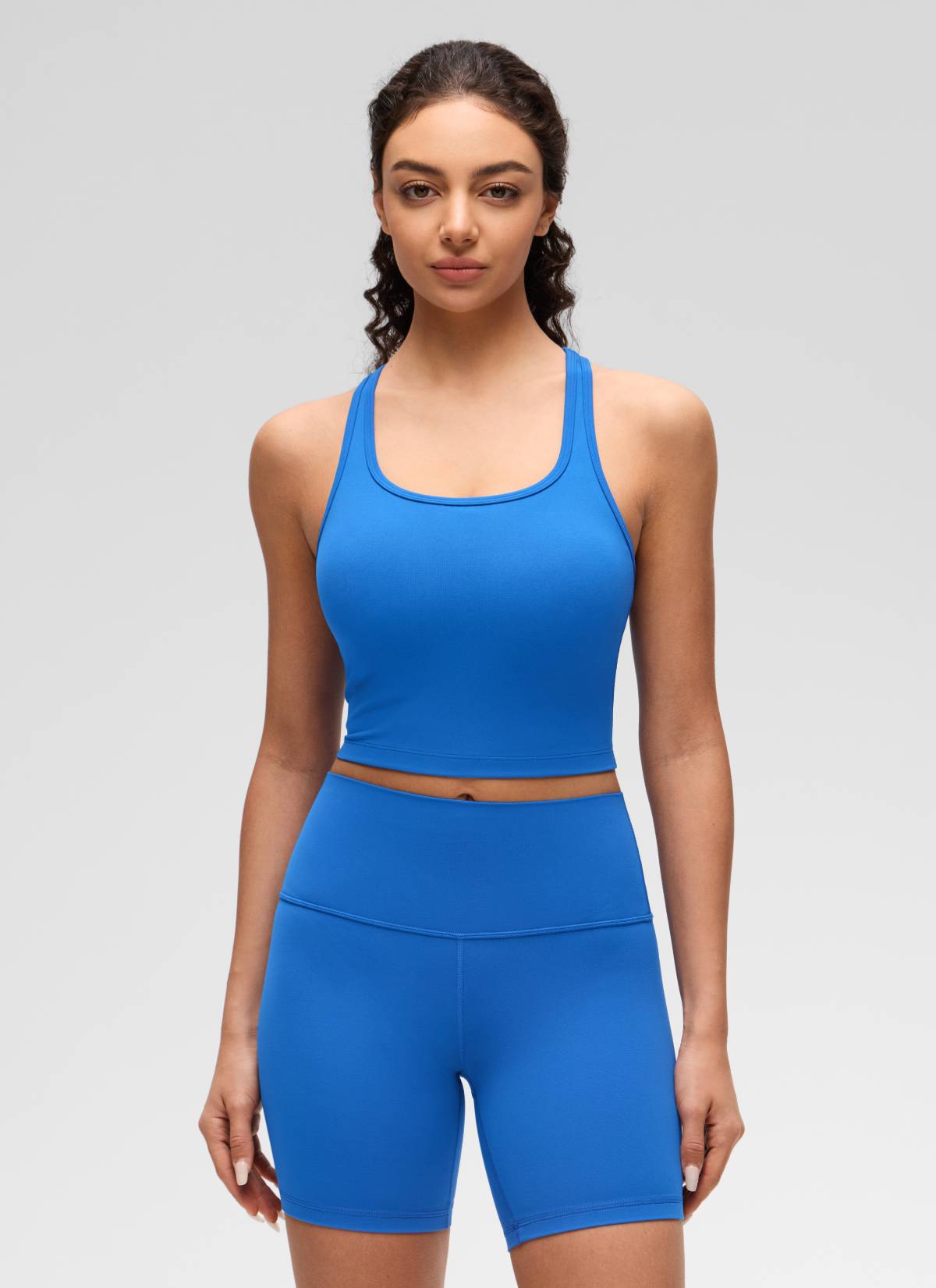CRZ YOGA Damen Butterluxe Longline Racerback Tanktop Funkelndes Blau