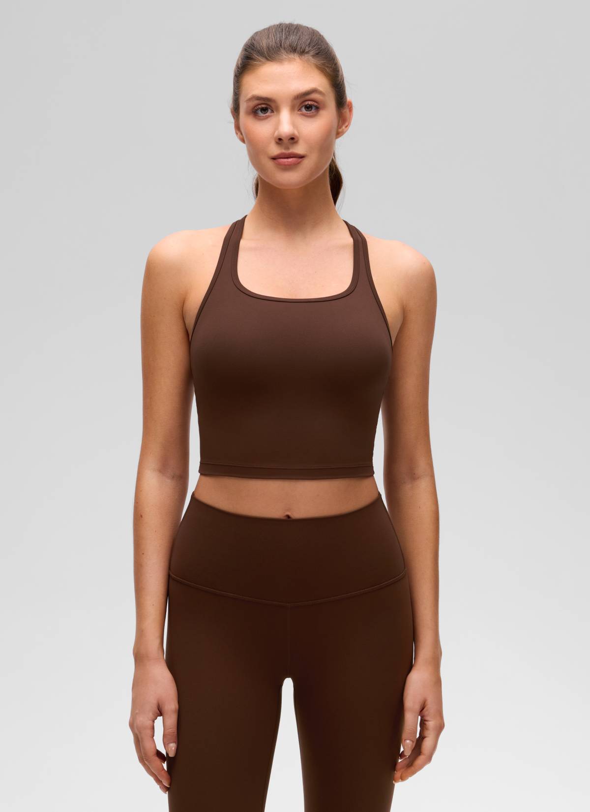 CRZ YOGA Damen Butterluxe Longline Racerback Tanktop Lava Braun