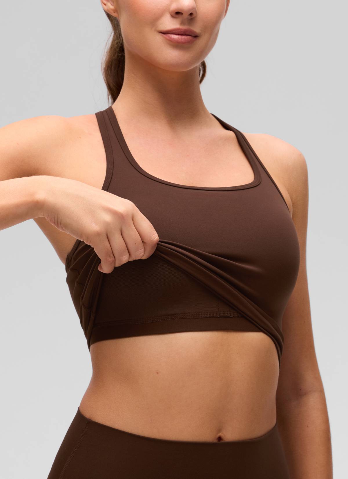 CRZ YOGA Damen Butterluxe Longline Racerback Tanktop Lava Braun