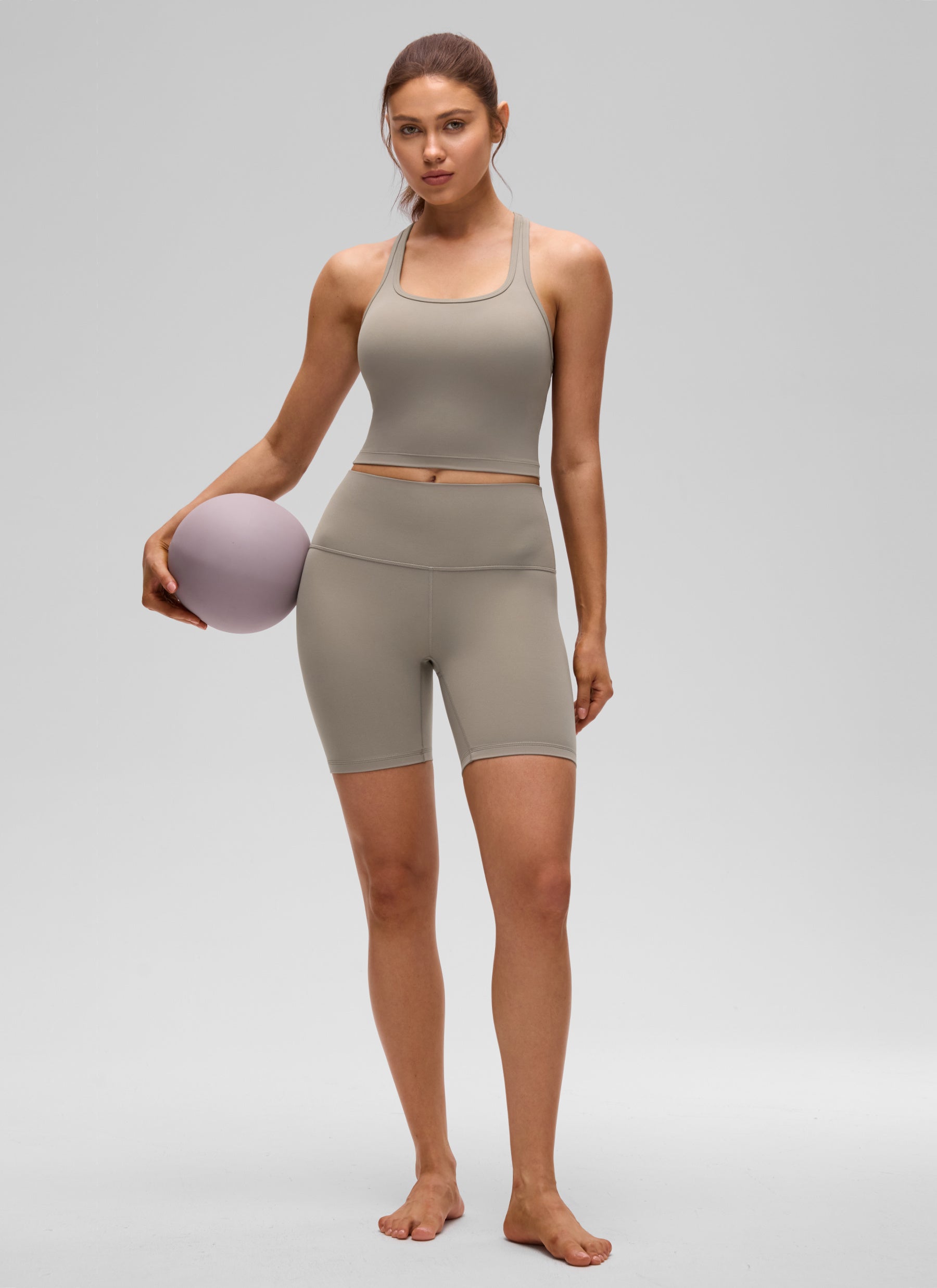 CRZ YOGA Damen Butterluxe Longline Racerback Tanktop Warmes Aschgrau