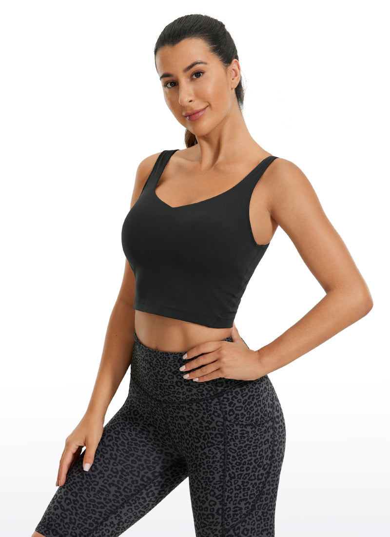 CRZ YOGA Damen Butterluxe V-Ausschnitt Longline Gepolstert Sport-BH Schwarz
