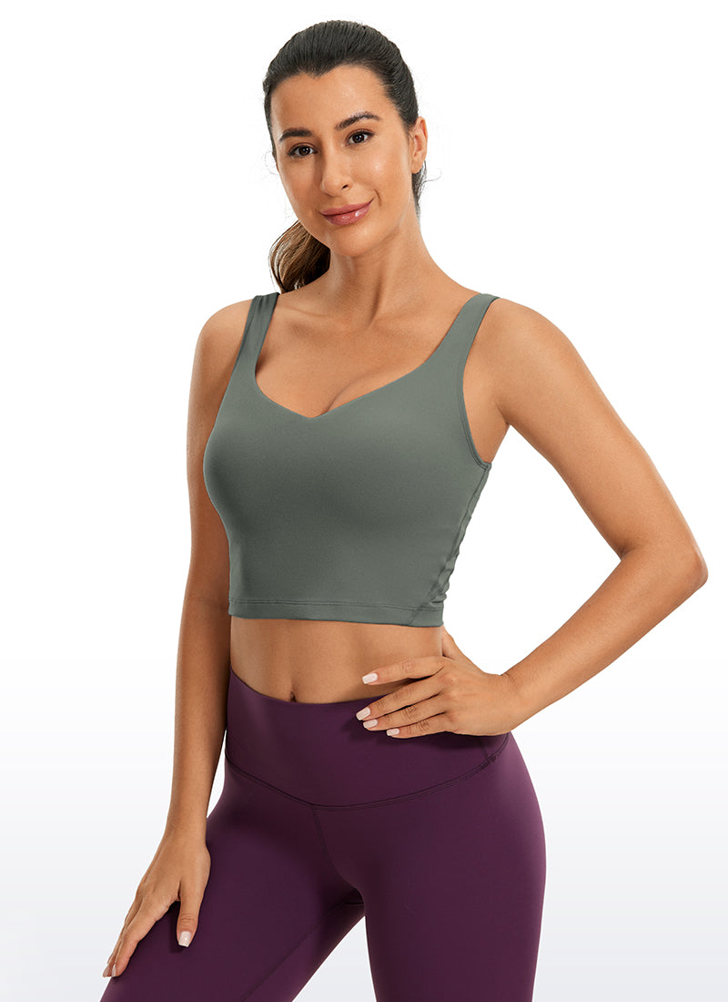 CRZ YOGA Damen Butterluxe V-Ausschnitt Longline Gepolstert Sport-BH Grauer Salbei
