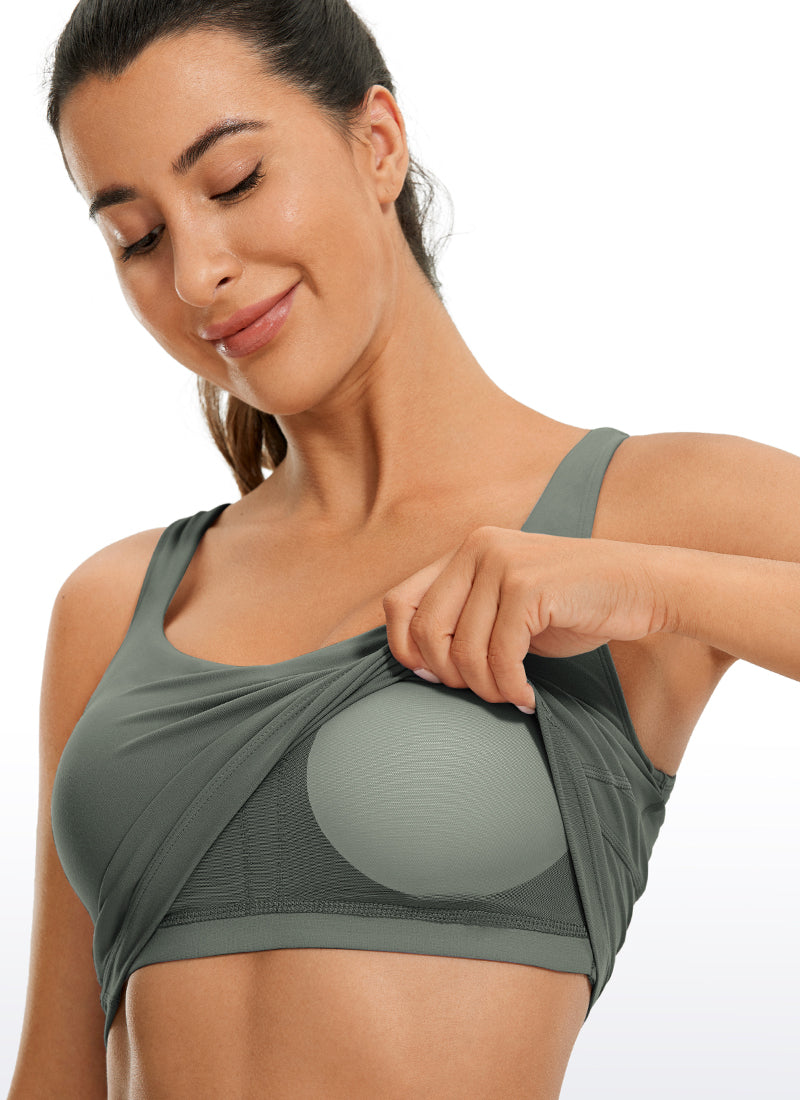 CRZ YOGA Damen Butterluxe V-Ausschnitt Longline Gepolstert Sport-BH Grauer Salbei