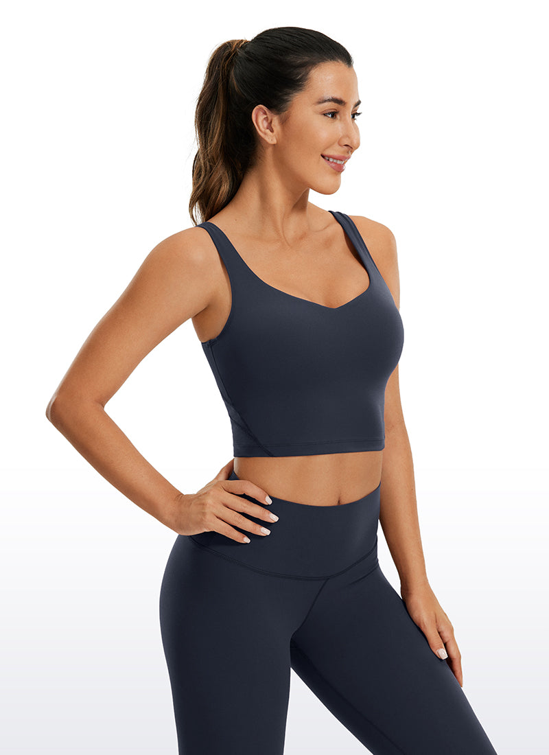 CRZ YOGA Damen Butterluxe V-Ausschnitt Longline Gepolstert Sport-BH Dämmerungsblau