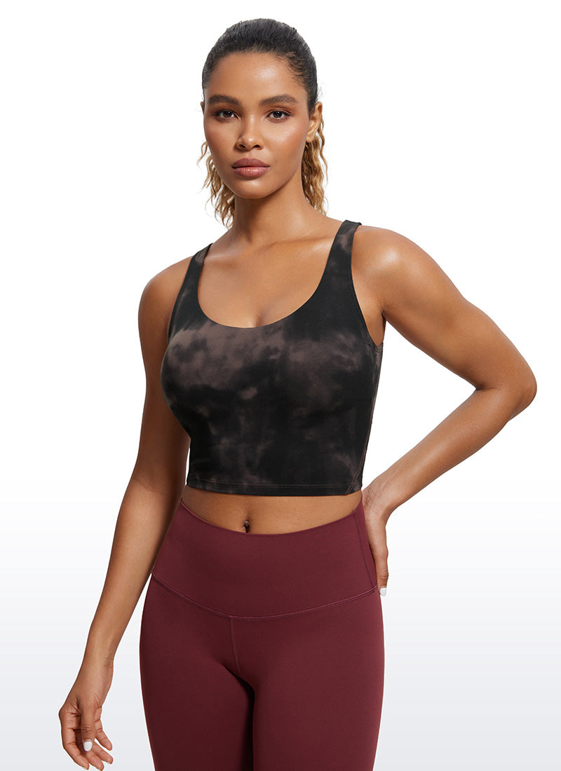 CRZ YOGA Damen Butterluxe V-Ausschnitt Longline Gepolstert Sport-BH Taupe Tie Dye Blumen