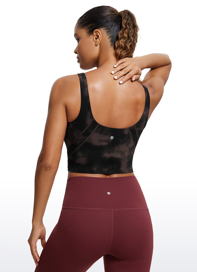 CRZ YOGA Damen Butterluxe V-Ausschnitt Longline Gepolstert Sport-BH Taupe Tie Dye Blumen