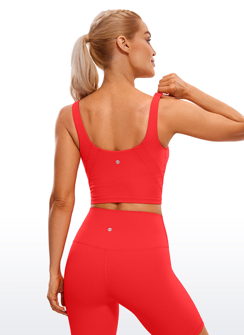 CRZ YOGA Damen Butterluxe V-Ausschnitt Longline Gepolstert Sport-BH Tiefrot