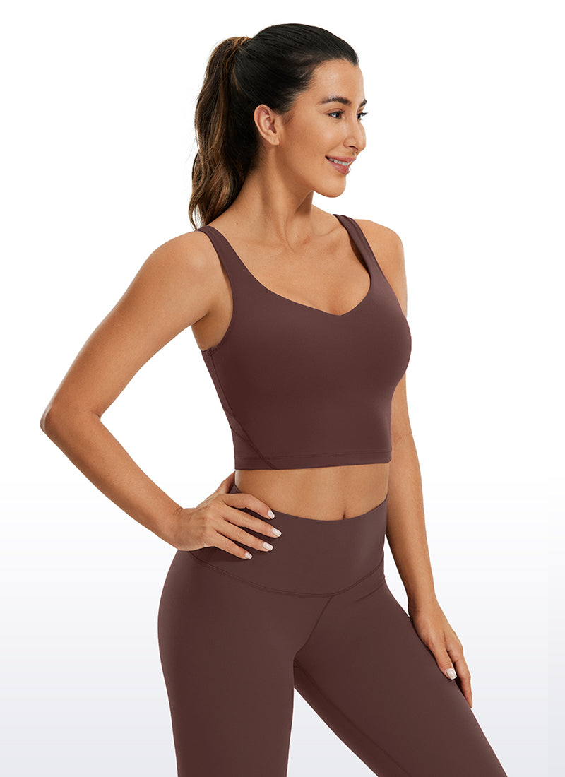 CRZ YOGA Damen Butterluxe V-Ausschnitt Longline Gepolstert Sport-BH Taupe