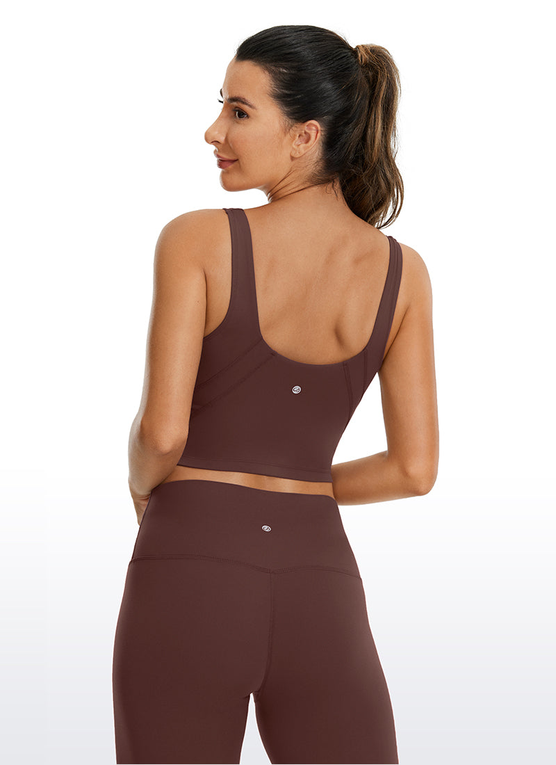 CRZ YOGA Damen Butterluxe V-Ausschnitt Longline Gepolstert Sport-BH Taupe