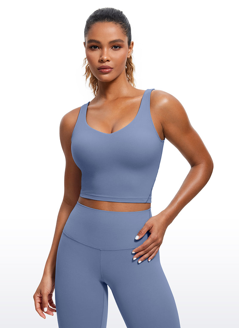 CRZ YOGA Damen Butterluxe V-Ausschnitt Longline Gepolstert Sport-BH Oase Blau