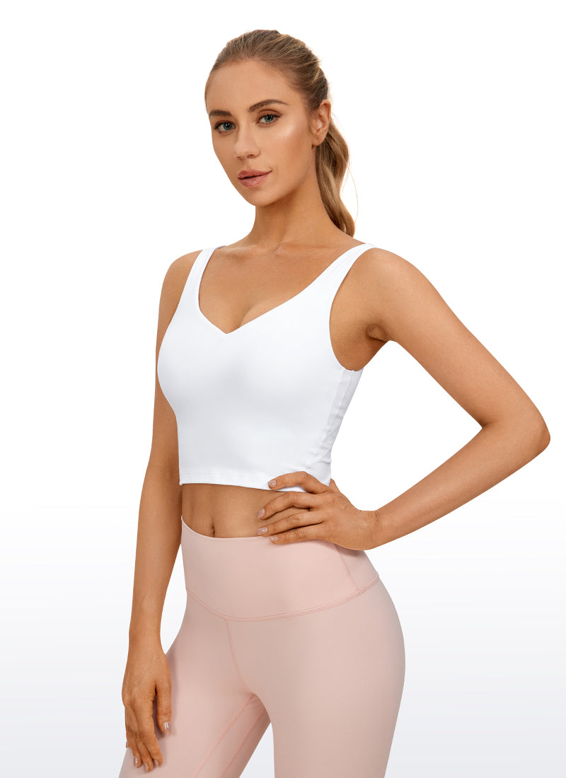 CRZ YOGA Damen Butterluxe V-Ausschnitt Longline Gepolstert Sport-BH Weiss
