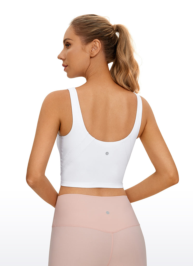 CRZ YOGA Damen Butterluxe V-Ausschnitt Longline Gepolstert Sport-BH Weiss