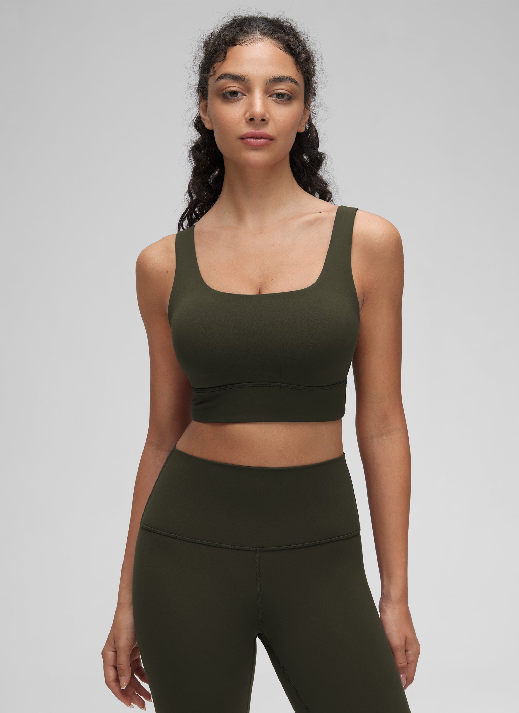 CRZ YOGA Damen Butterluxe U Back Ohne Buegel Longline Sport BH Olivgrün