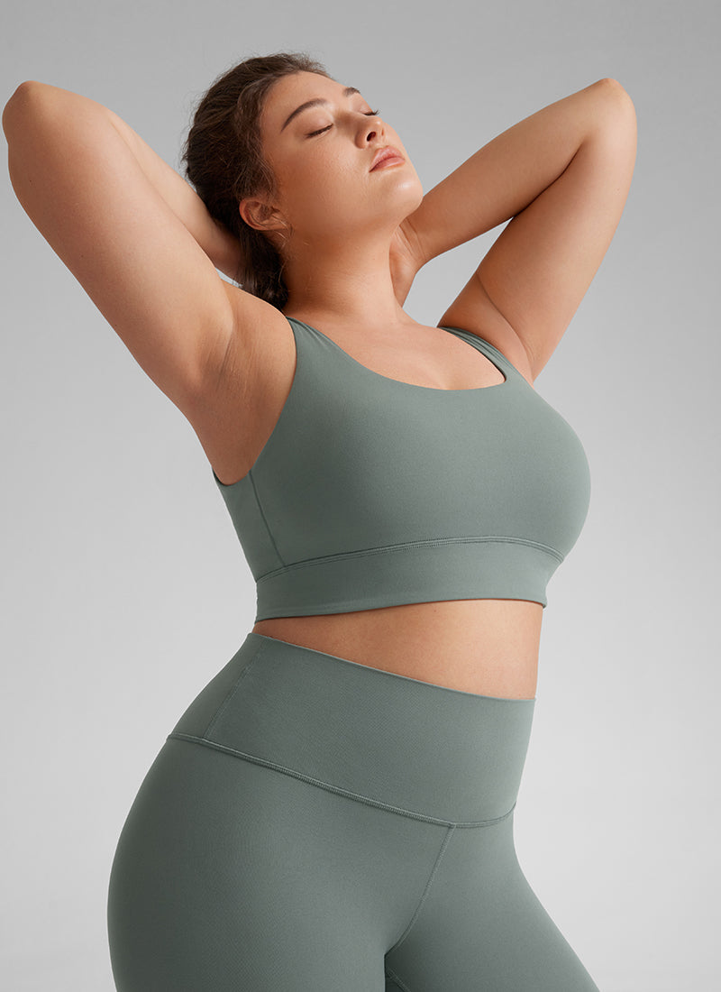 CRZ YOGA Damen Butterluxe U Back Ohne Buegel Longline  Sport BH Grauer Salbei