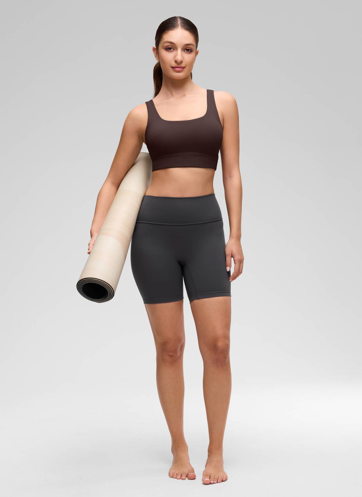 CRZ YOGA Damen Butterluxe U Back Ohne Buegel Longline  Sport BH Heißes Fudge-Brown