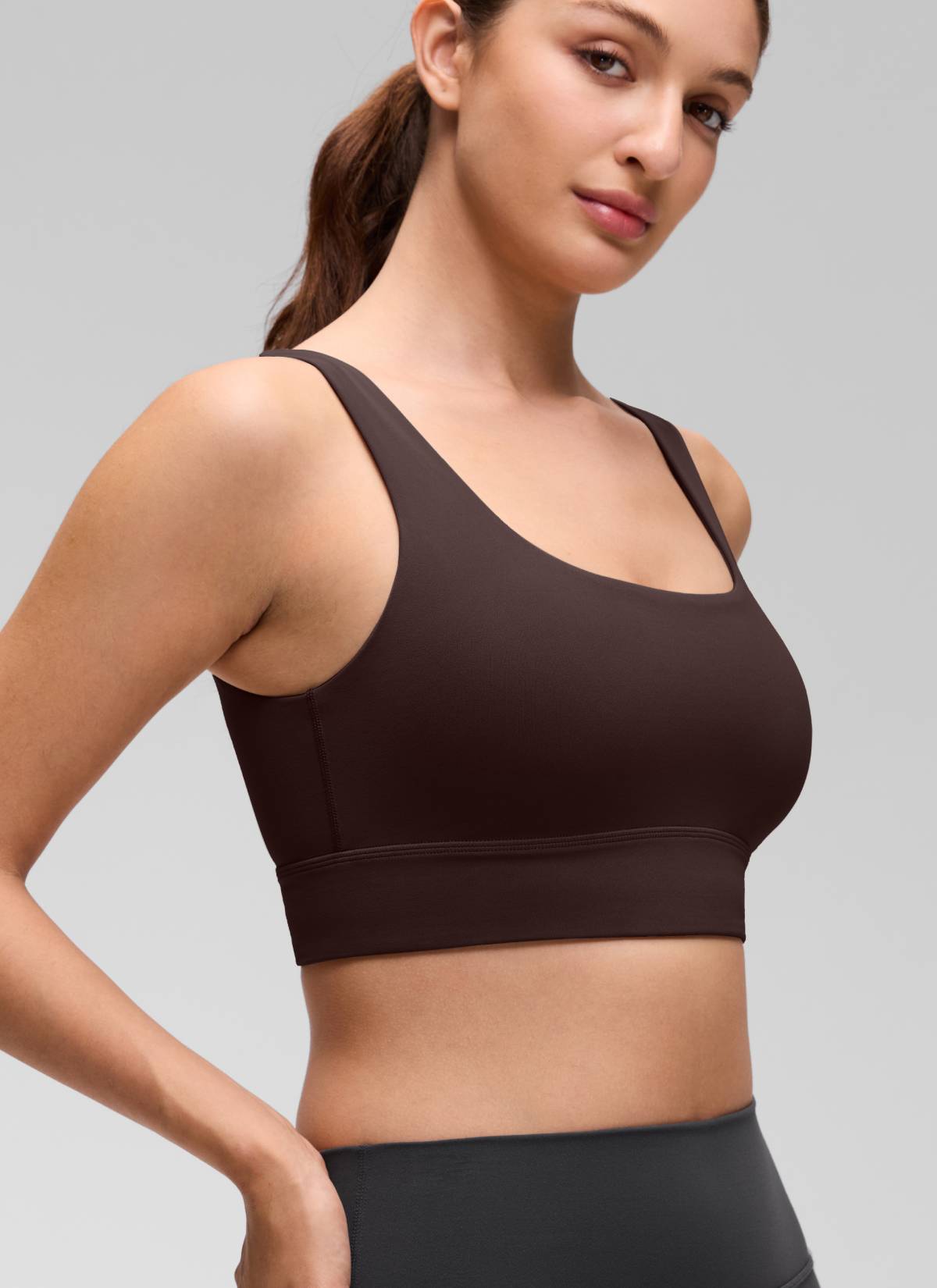 CRZ YOGA Damen Butterluxe U Back Ohne Buegel Longline  Sport BH Heißes Fudge-Brown