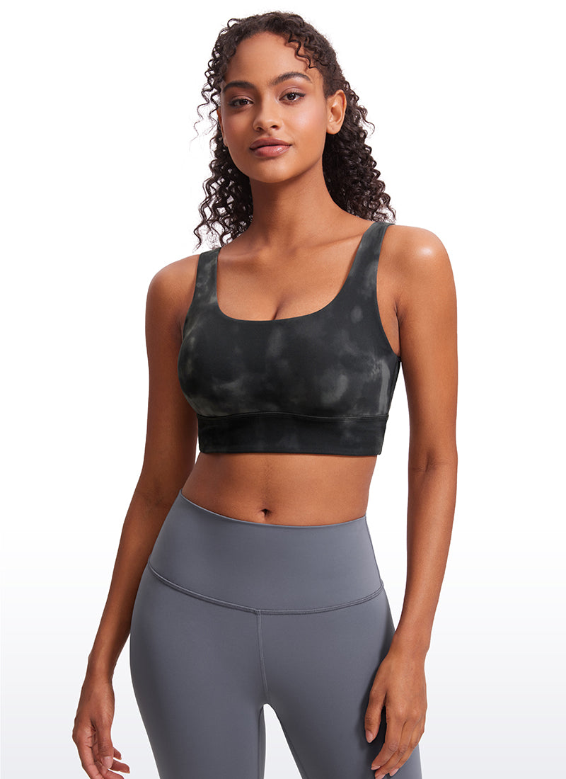 CRZ YOGA Damen Butterluxe U Back Ohne Buegel Longline  Sport BH Grau Tie Dye Blumen