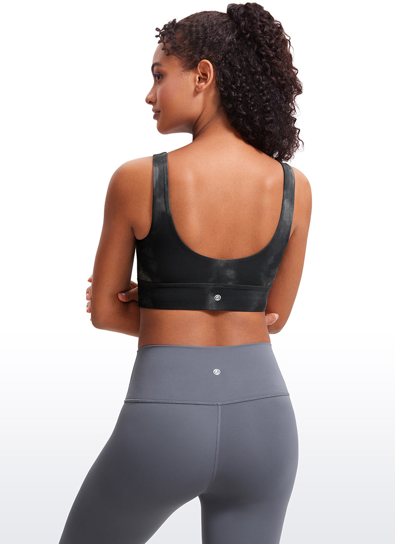 CRZ YOGA Damen Butterluxe U Back Ohne Buegel Longline  Sport BH Grau Tie Dye Blumen