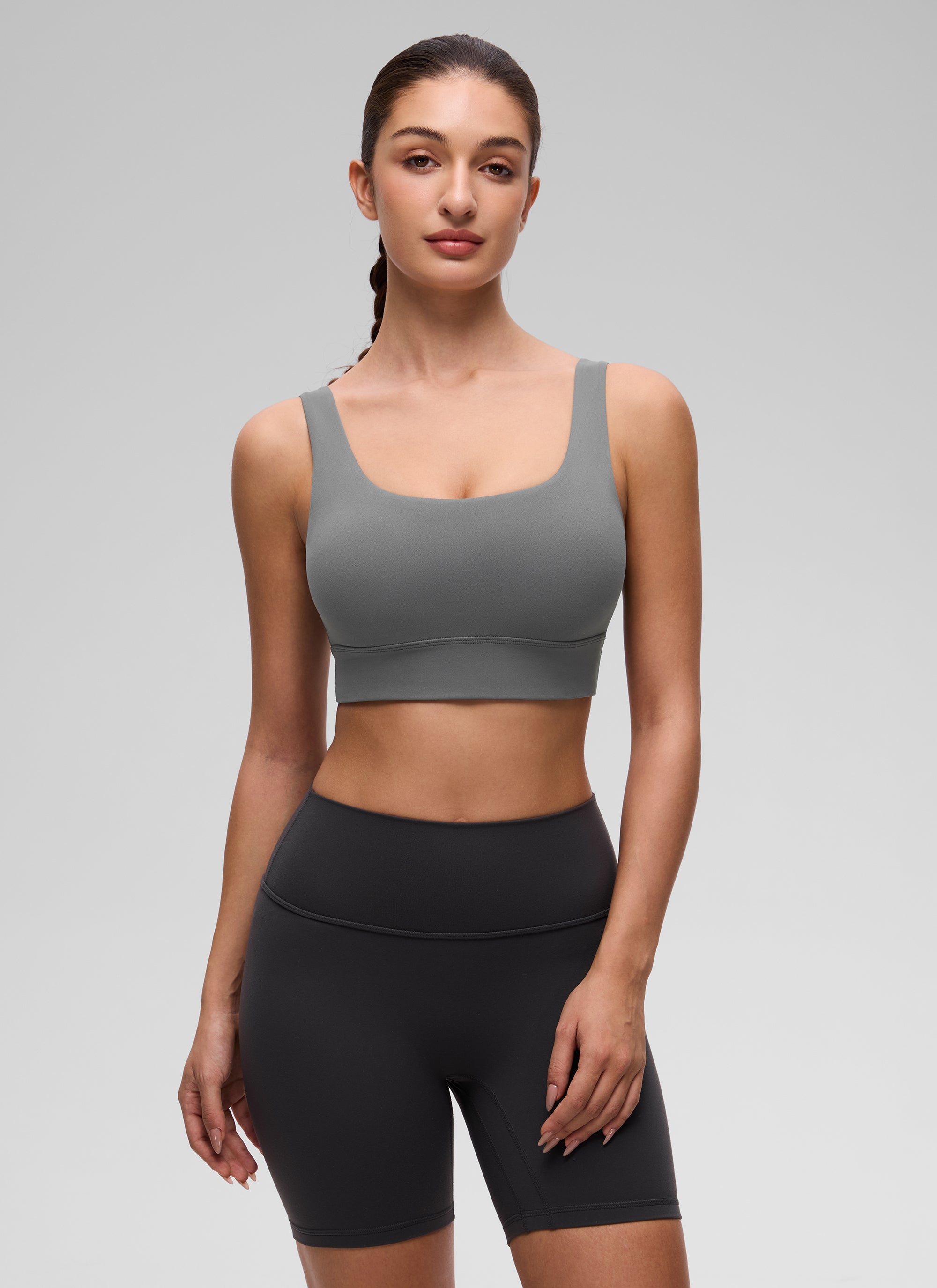 CRZ YOGA Damen Butterluxe U Back Ohne Buegel Longline Sport BH Aschgrau