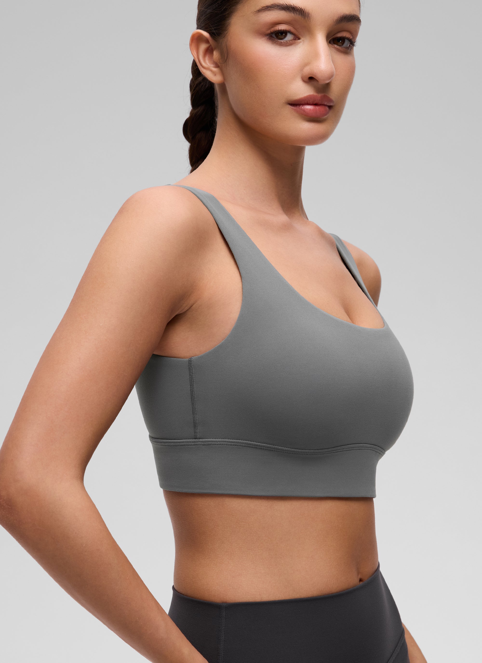 CRZ YOGA Damen Butterluxe U Back Ohne Buegel Longline  Sport BH Aschgrau