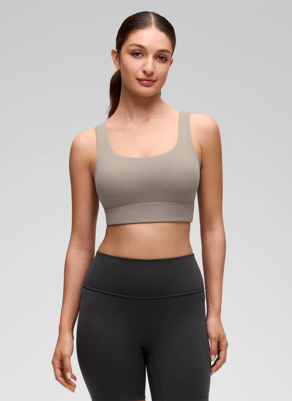 CRZ YOGA Damen Butterluxe U Back Ohne Buegel Longline  Sport BH Warmes Aschgrau