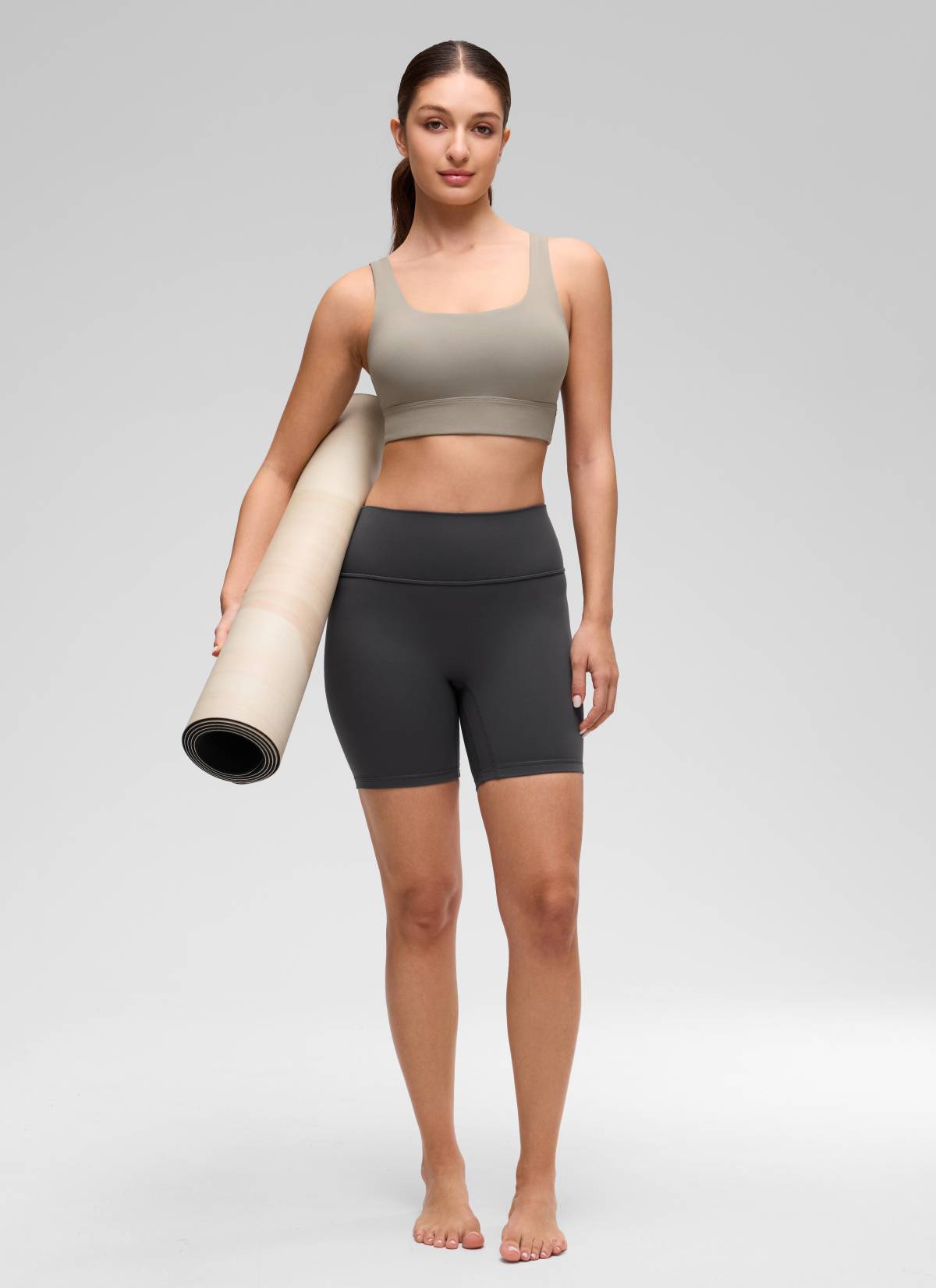 CRZ YOGA Damen Butterluxe U Back Ohne Buegel Longline  Sport BH Warmes Aschgrau