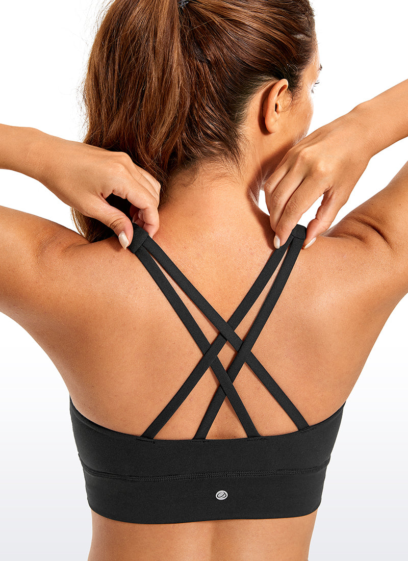 CRZ YOGA Damen Butterluxe Cross Back Gepolstert Crop Sport BH Schwarz