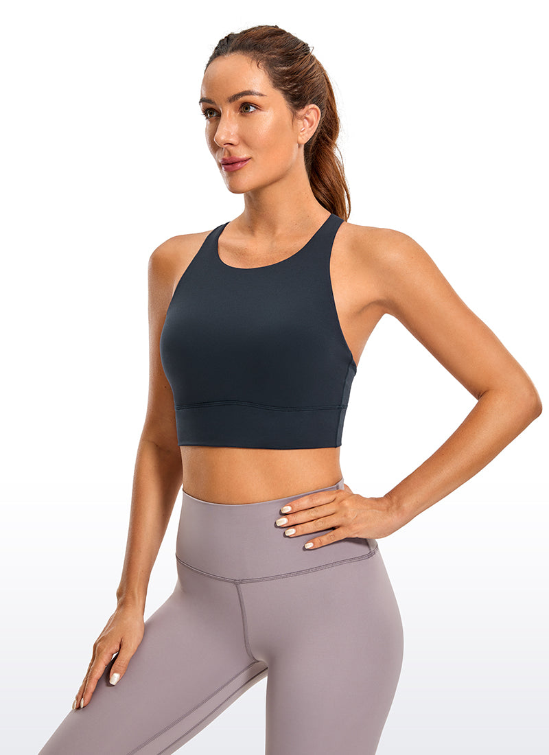 CRZ YOGA Damen Butterluxe Cross Back Gepolstert Crop Sport BH Echte Marine
